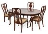 American Queen Anne Style Cherry Wood Table & Chairs, H 30'' W 44'' L 68'' 5 pcs