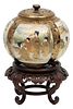 Japanese Satsuma Porcelain Covered Jar, Meiji Period, H 6'' Dia. 6''