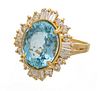 Aquamarine And Diamond Lady's Ring, Size 9, 7.5g