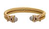 David Yurman Diamond And 18kt Yellow Gold Double Cable Cuff Bracelet W 2.7'' 35.4g