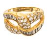 18k Yellow Gold, Baguette And Full Cut Diamond Ring, Size 5.5, 8.2g