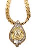 Sapphire Pendant, Diamond, 14kt Gold Chain, L 23'' 34g