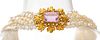 McTeigue & Co. (American, Est. 1895) 18kt. Yellow Gold, Platinum Diamond, And Rhodolite Garnet Torsade Pearl Necklace L 25''