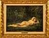 Warren B. Davis (American, 1865-1928) Oil On Beveled Mahogany Panel, Reclining Nude, H 10'' W 14''