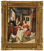 T. Kozolny, Netherlands, Oil Painting, Lady Selling Poultry At Window Ca. 19th.c., H 5'' W 4''