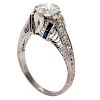E.G.L. U.S.A. Certified Vintage Diamond and Sapphire Filigree Ring 