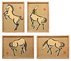 Mokuchu Urushibara (Japanese, 1888-1953) Woodblock Prints On Paper, Horses, H 9.25'' W 13'' 4 pcs