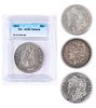 Four U.S. Silver Dollars, Seated Liberty and Morgan 