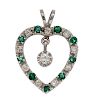 Heart Pendant with Diamonds and Emeralds in 14 Karat 