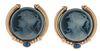 Cameo Earrings with Diamonds and Sapphires in 14 Karat 