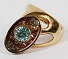 14KT YELLOW GOLD AND BLUE ZIRCON RING SIZE 5 1/2