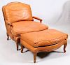 SAM MOORE FURNITURE LEATHER CHAIR AND OTTOMAN