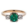 Diamond and Emerald Three-Stone Ring in 14 Karat 