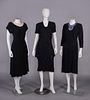 THREE BLACK RAYON CREPE DRESSES, 1940s