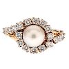 Dankner and Sons Pearl and Diamond Bypass Ring in 14 Karat 