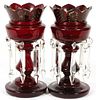BOHEMIAN RED GLASS LUSTERS PAIR