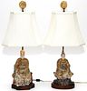 CHINESE POLYCHROME FIGURES MOUNTED AS LAMPS PAIR