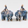 Pair of Chinese Glazed Pottery Models of Elephants and Riders