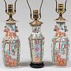 Three Canton Famille Rose Vases Mounted as Lamps