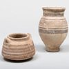 Mycenean Bichrome Decorated Pottery Pyxis and an Amorite Black Painted Buffware Vase