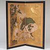 Japanese Two Panel Screen with Buddhistic Lions