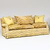 Gold to Grey Cut Velvet Upholstered Three-Seat Sofa