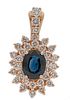 Dankner and Sons Diamond and Sapphire Pearl Clip Pendant in 14 Karat Yellow Gold 