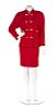 A Chanel Red Boucle Skirt Suit, Size 42.