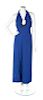 * A Christian Dior Blue Wool Halter Gown, Size 8.