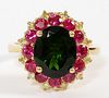 RUSSIAN 3.4CT NATURAL GREEN DIOPSIDE & RUBY RING