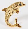 14KT YELLOW GOLD AND .2CT SAPPHIRE DOLPHIN PIN