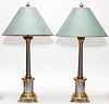 BRASS AND SILVERED METAL COLUMN LAMPS PAIR