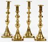 BEE HIVE BRASS CANDLE STICKS 19TH.C. 2 PAIRS