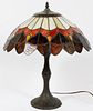 FEATHER DESIGN LEADED AND STAINED GLASS TABLE LAMP