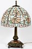 DOMED SHAPE LEADED AND STAINED GLASS TABLE LAMP
