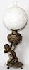 GILT METAL AND ART GLASS OIL LAMP ELECTRIFIED