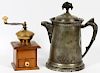 VICTORIAN SILVER PLATE COFFEE POT & COFFEE GRINDER