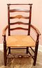 LADDER BACK OPEN ARM CHAIR W/ RUSH SEAT 19TH C.