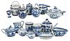 Assembled Set of 17 Canton Blue and White Porcelain Table Objects
