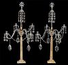 Pair of Georgian Cut Crystal and Paint Decorated Marble Candelabra