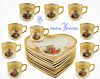 Set Of Ten Cup And Heart Shaped Tray Dresdner Porcelain Hand Painted Set