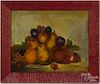 Primitive American oil on canvas still life with fruit, 19th c., 16'' x 20''.