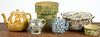 Six assorted pieces of spongeware, to include a covered dish, 3 3/4'' h., 9 1/2'' w.