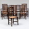 Set of Eight George III Style Oak Ladderback Dining Chairs