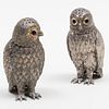 Pair of Owl Form Silvered Metal Casters