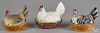 Three porcelain hen on nests, 19th c., largest - 7 1/4'' h., 9 1/4'' w.