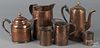 Copper cookware, to include molds, a teapot, a kettle, etc.
