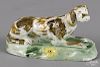 English pearlware reclining hound, early 19th c., 5 1/2'' l.