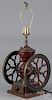 Charles Parker Co. painted cast iron coffee mill table lamp, 14 1/2'' h.