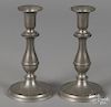 Pair of Cincinnati, Ohio pewter candlesticks, 19th c., bearing the touch of Flagg & Homan, 7'' h.